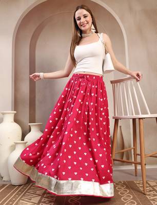 Pink printed cotton flared maxi skirt for women 5