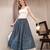 Blue floral printed cotton flared maxi skirt for women