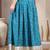 Sky-blue floral printed cotton flared maxi skirt for women