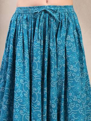 Sky-blue floral printed cotton flared maxi skirt for women 4