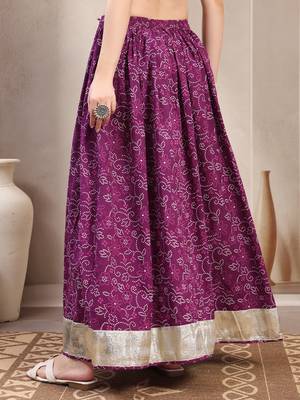 Purple floral printed cotton flared maxi skirt for women 3
