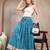 Sky-blue floral printed cotton flared maxi skirt for women
