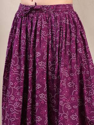 Purple floral printed cotton flared maxi skirt for women 4