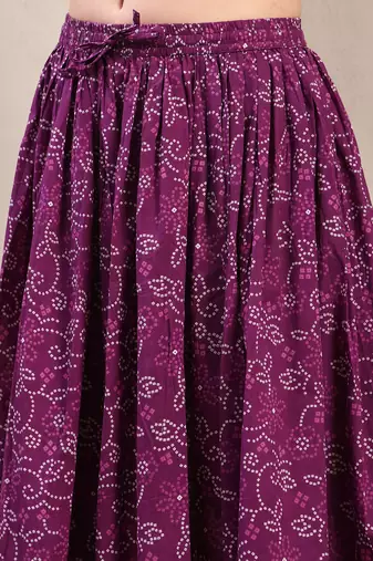 Purple floral printed cotton flared maxi skirt for women