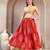 Red floral printed cotton flared maxi skirt for women