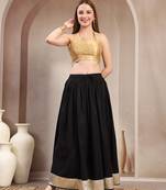 Black plain cotton flared maxi skirt for women