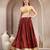 Red printed cotton flared maxi skirt for women