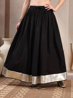 Black plain cotton flared maxi skirt for women 2