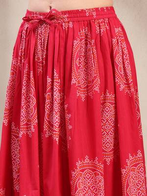 Pink floral printed cotton flared maxi skirt for women 4