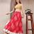 Pink floral printed cotton flared maxi skirt for women