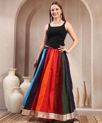 Multicolor color blocked cotton flared maxi skirt for women 1