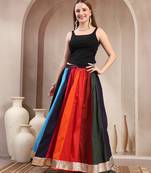 Multicolor color blocked cotton flared maxi skirt for women