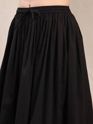 Black plain cotton flared maxi skirt for women 4