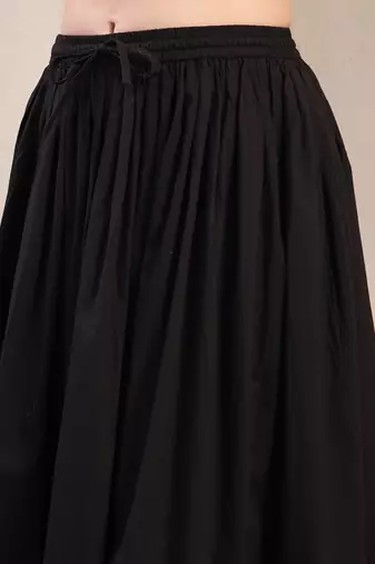 Black plain cotton flared maxi skirt for women
