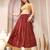 Red printed cotton flared maxi skirt for women
