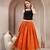 Orange plain cotton flared maxi skirt for women