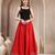 Red plain cotton flared maxi skirt for women