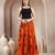 Orange graphic printed cotton flared maxi skirt for women