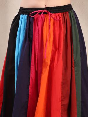 Multicolor color blocked cotton flared maxi skirt for women 4