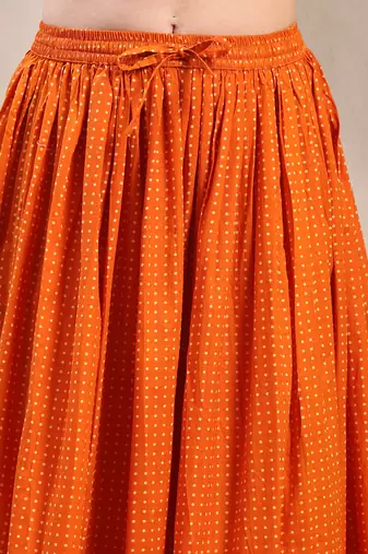 Orange plain cotton flared maxi skirt for women
