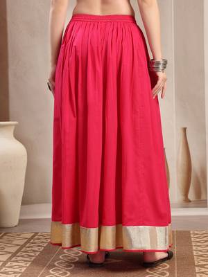 Pink plain cotton flared maxi skirt for women 3