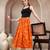 Orange floral printed cotton flared maxi skirt for women