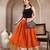 Orange plain cotton flared maxi skirt for women