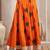 Orange graphic printed cotton flared maxi skirt for women
