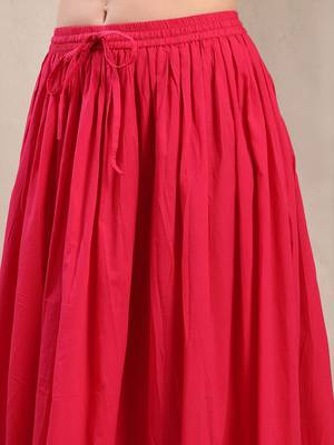 Pink plain cotton flared maxi skirt for women 4