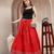Red plain cotton flared maxi skirt for women