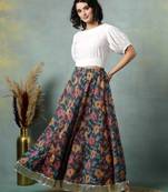 Multicolor floral printed cotton flared maxi skirt for women