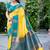 Yellow & teal blue woven art silk traditional saree with unstitched blouse
