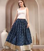 Blue graphic printed cotton flared maxi skirt for women