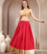 Pink plain cotton flared maxi skirt for women