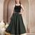 Green plain cotton flared maxi skirt for women