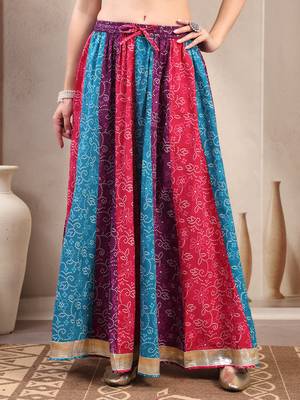 Multicolor floral printed cotton flared maxi skirt for women 2