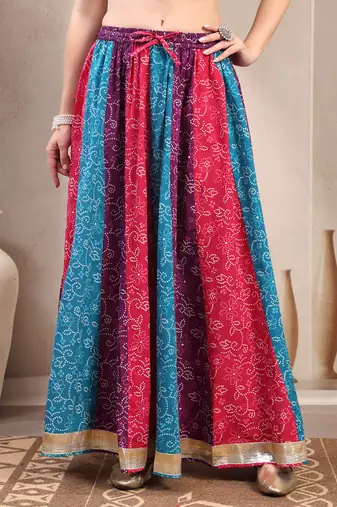 Multicolor floral printed cotton flared maxi skirt for women