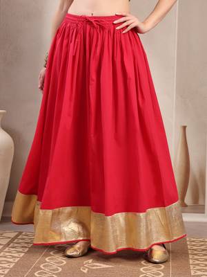 Pink plain cotton flared maxi skirt for women 2