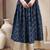 Blue graphic printed cotton flared maxi skirt for women