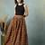 Brown floral printed cotton flared maxi skirt for women