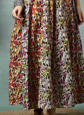 Multicolor floral printed cotton flared maxi skirt for women 2
