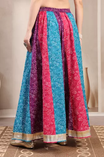 Multicolor floral printed cotton flared maxi skirt for women