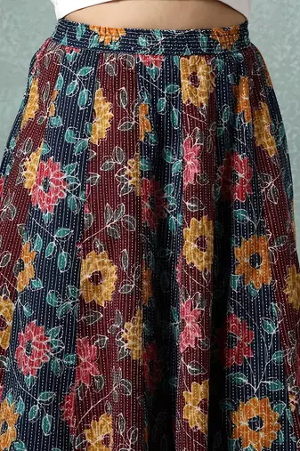Multicolor floral printed cotton flared maxi skirt for women
