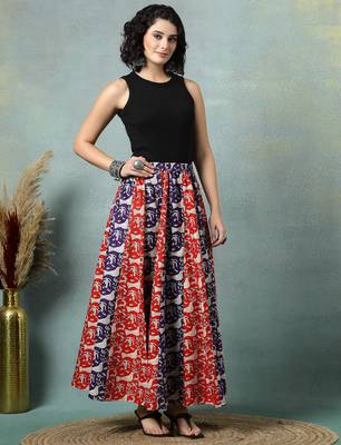 Multicolor floral printed cotton flared maxi skirt for women 1