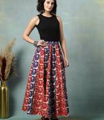 Multicolor floral printed cotton flared maxi skirt for women