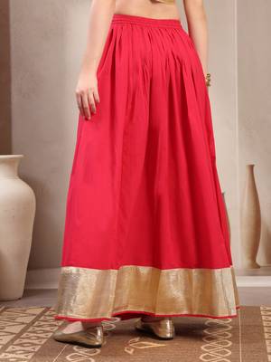 Pink plain cotton flared maxi skirt for women 3