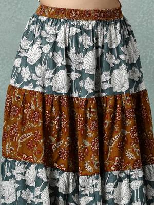 Multicolor floral printed cotton flared maxi skirt for women 4