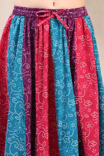 Multicolor floral printed cotton flared maxi skirt for women