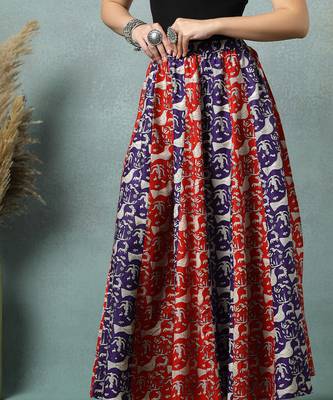 Multicolor floral printed cotton flared maxi skirt for women 2