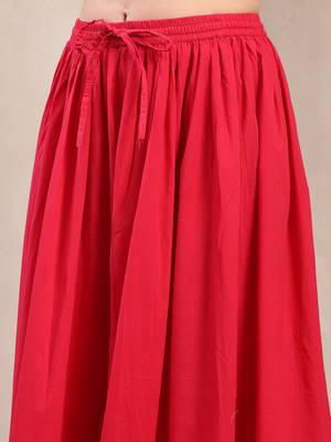 Pink plain cotton flared maxi skirt for women 4